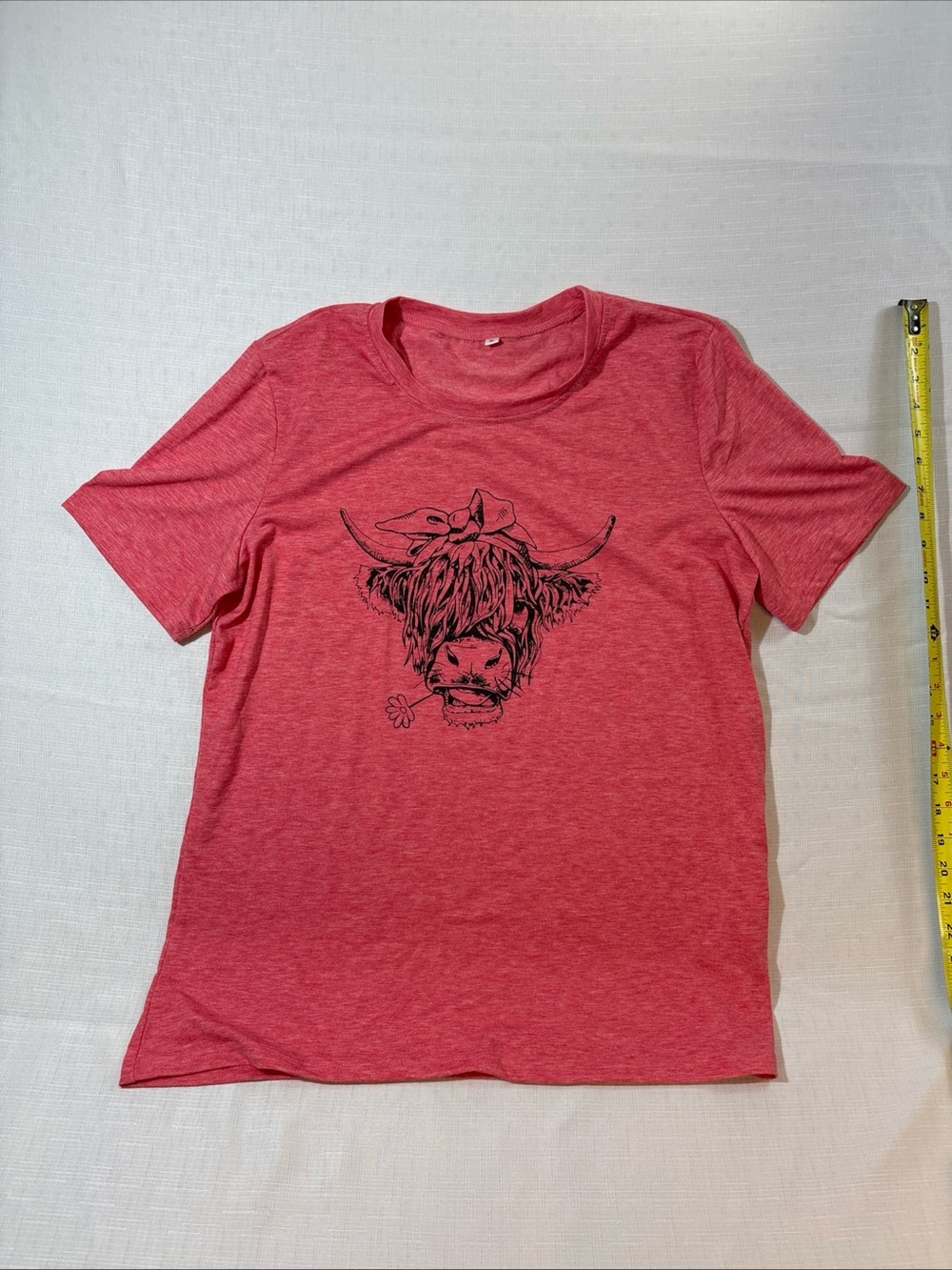 Red Heather Graphic Tee with Highland Cow Print Super Soft!